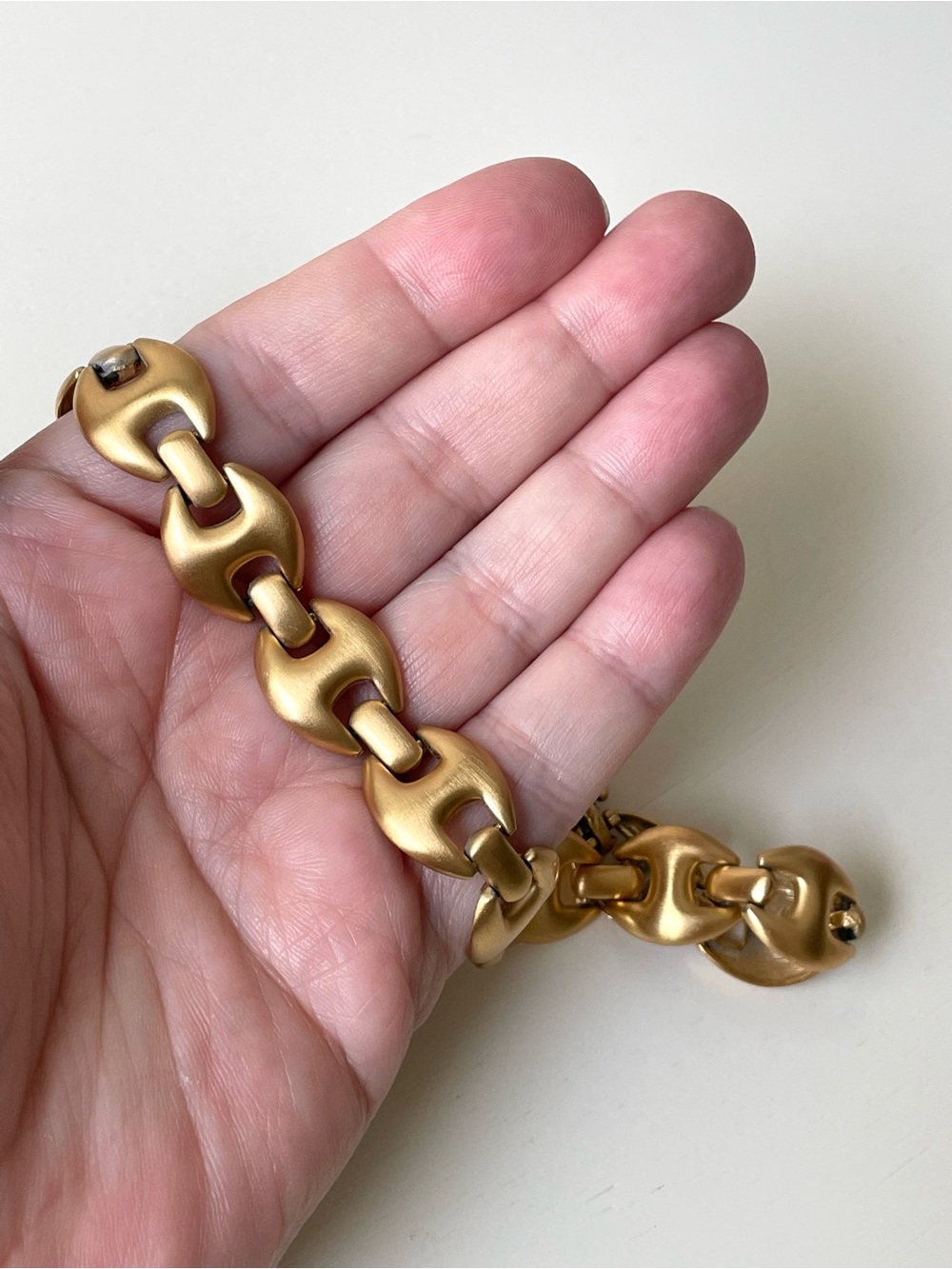 Vintage Monet matte goldtone link choker necklace horse bit Old Money - Picture 14 of 15